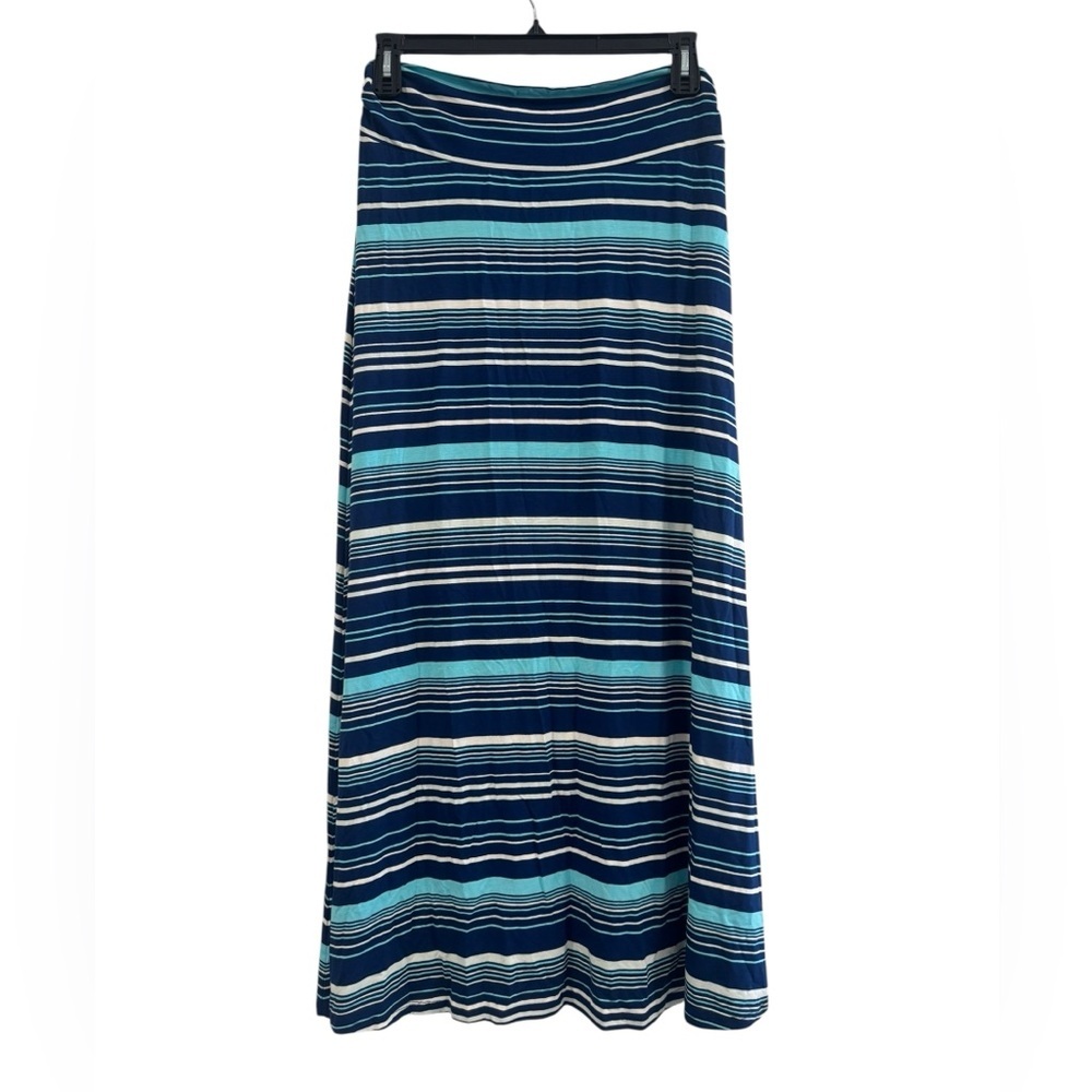 Women’s Maxi Skirt Merona Navy Blue Teal White Striped Size Large Summer Skirt